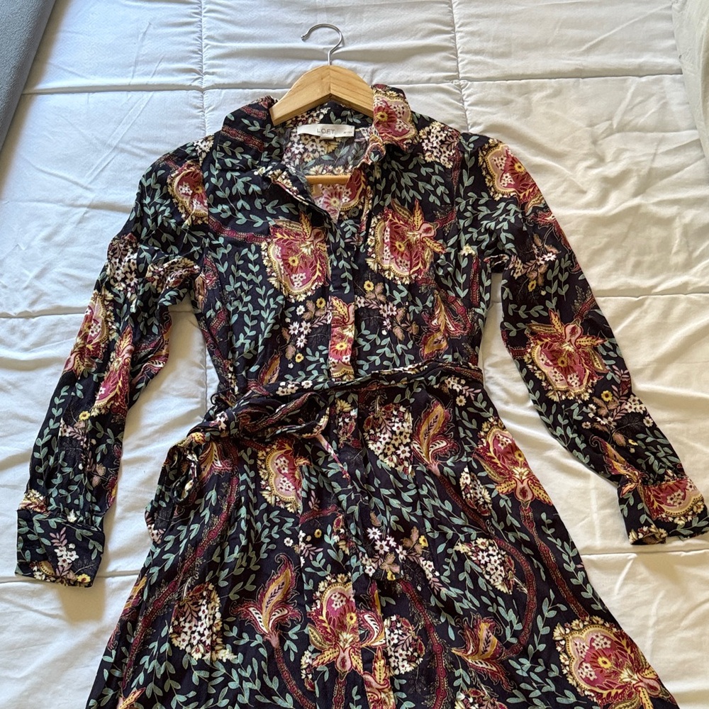 LOFT Black Floral Long Sleeve Dress